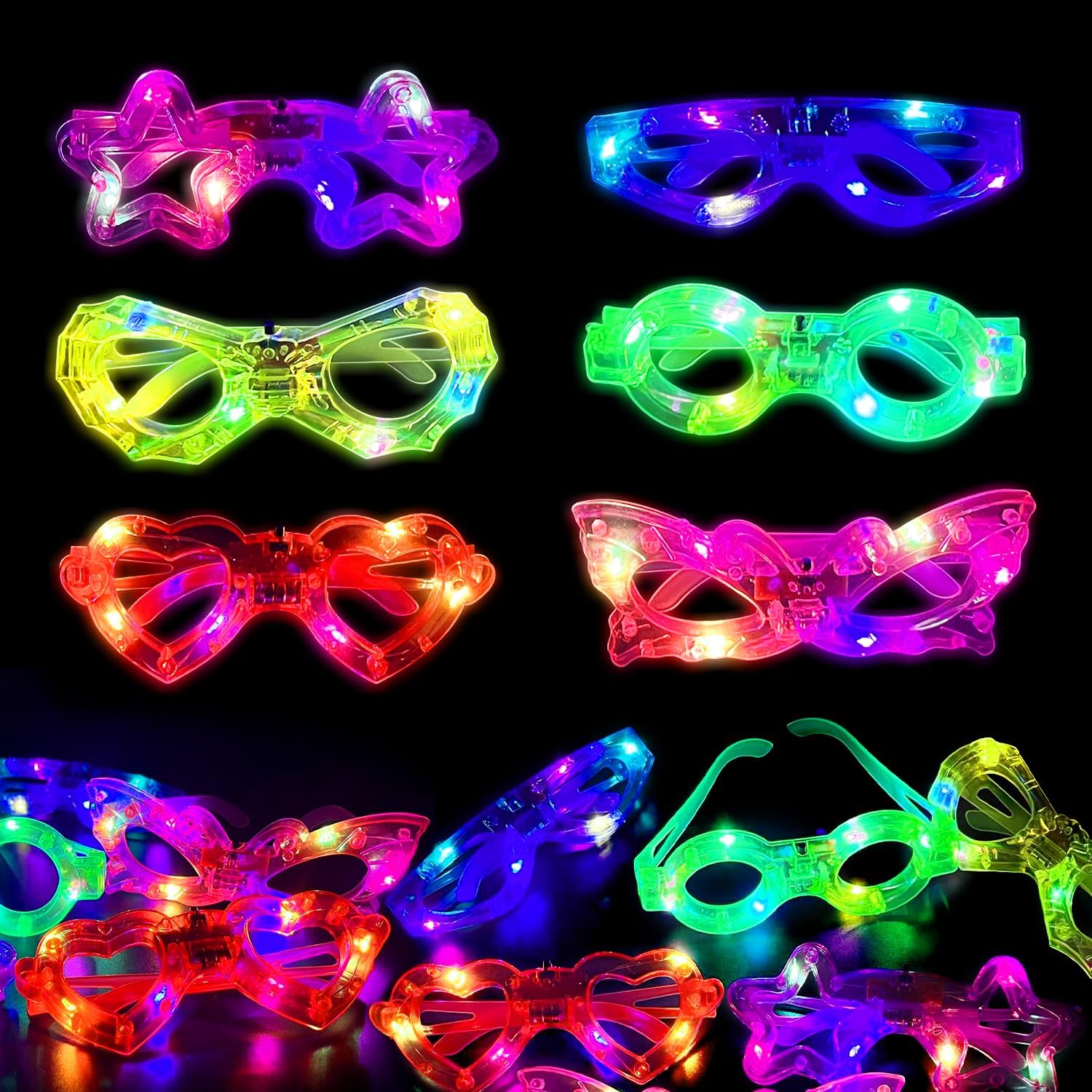 Glow In The Dark Party Glasses - 12 قطعة من النظارات المضيئة بتقنية